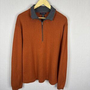 Banana Republic Silk Cashmere Quarter Zip Sweater Burnt Orange Mens L